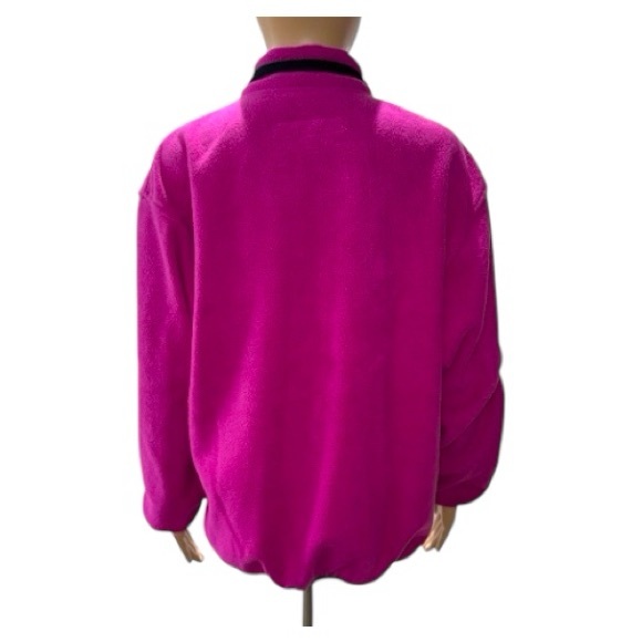 London Fog Fuchsia Fleece Jacket Black Ribbing Pockets Cinched Hem - Picture 4 of 10